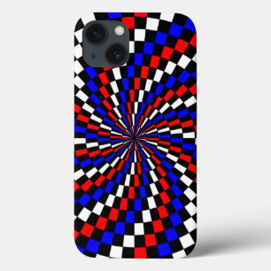 Red White Blue Schachbrett Spiral von Kenneth Yonc iPhone 13 Hülle
