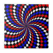 Red White Blue Schachbrett Spiral von Kenneth Yonc Fliese (Vorderseite)