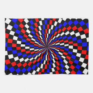 Red White Blue Schachbrett Spiral von Kenneth Yonc Handtuch