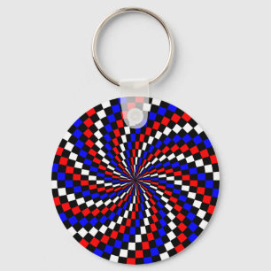 Red White Blue Schachbrett Spiral von Kenneth Yonc Schlüsselanhänger