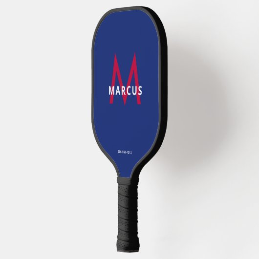 Red White Blue Simple Modern Monogram Pickleball Schläger (Links)