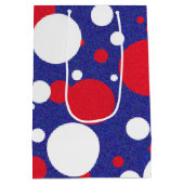 Red White Blue Sparkle Polka Dot Party Mittlere Geschenktüte (Rückseite)