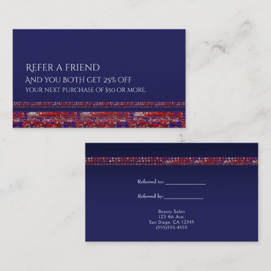 Red White & Blue Sparkle Sequins Freundschaftswerb Empfehlungskarte (Vorne/Hinten)