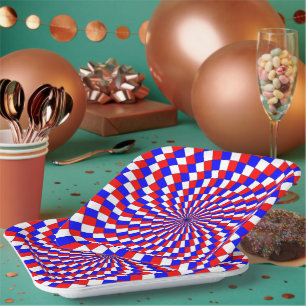 Red White Blue Spiral von Kenneth Yoncich Pappteller