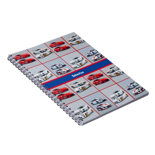 Red White Blue Sporty Sports Cars Teen Journal Notizblock (Rechte Seite)