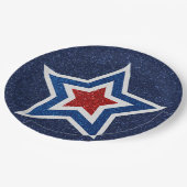 Red, White & Blue Star 4. Juli Glitzer Pappteller (Schrägansicht)