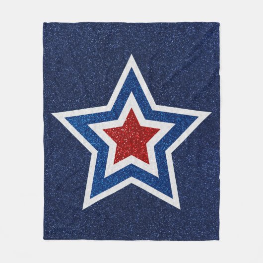 Red, White, Blue Star 4. Juli Glitzer Picnic Fleecedecke (Vorderseite)