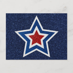 Red, White & Blue Star 4. Juli Glitzer Postkarte