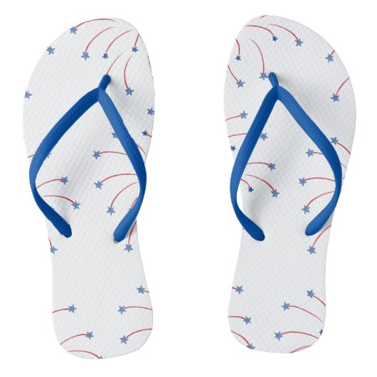 Red White Blue Star Fireworks FlipFlops Badesandalen (Fußbett)