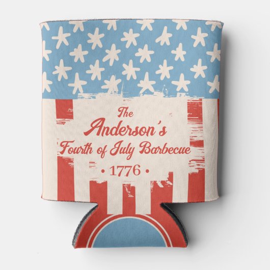 Red White & Blue Star & Stripe Familienname Barbec Dosenkühler (Vorderseite)