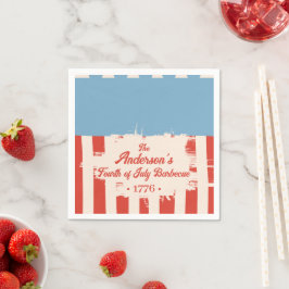 Red White & Blue Star & Stripe Familienname Barbec Serviette