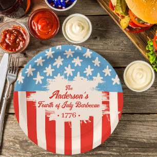 Red White&Blue Star & Stripe Familienname Barbecue Pappteller