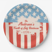 Red White&Blue Star & Stripe Familienname Barbecue Pappteller (Vorderseite)