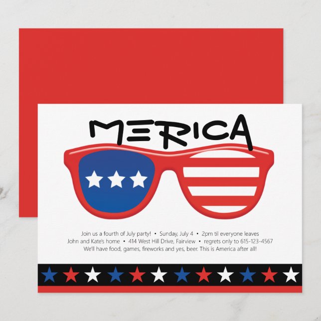 Red White Blue Stars 4. Juli Fun Merica Party (Vorne/Hinten)