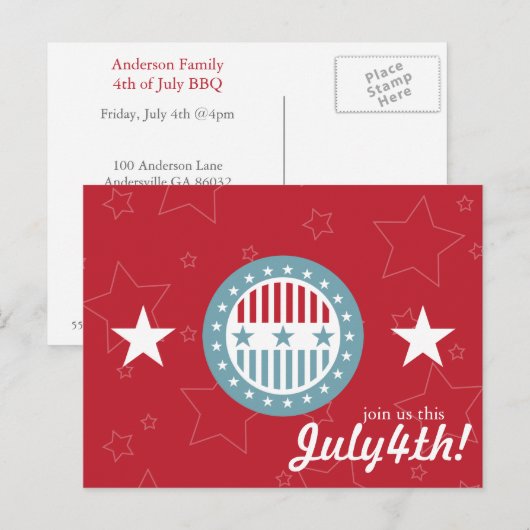 Red White & Blue Stars 4. Juli Postkarten (Vorne/Hinten)