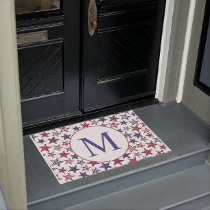 Red White Blue Stars America Patriotic Monogram  Fußmatte