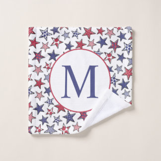 Red White Blue Stars America Patriotic Monogram Waschlappen
