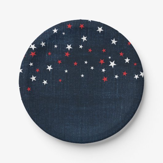 Red White & Blue Stars Denim Custom Party Pappteller (Vorderseite)