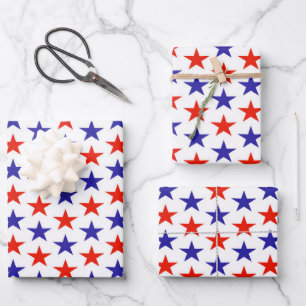 Red White Blue Stars Geschenkpapier Set