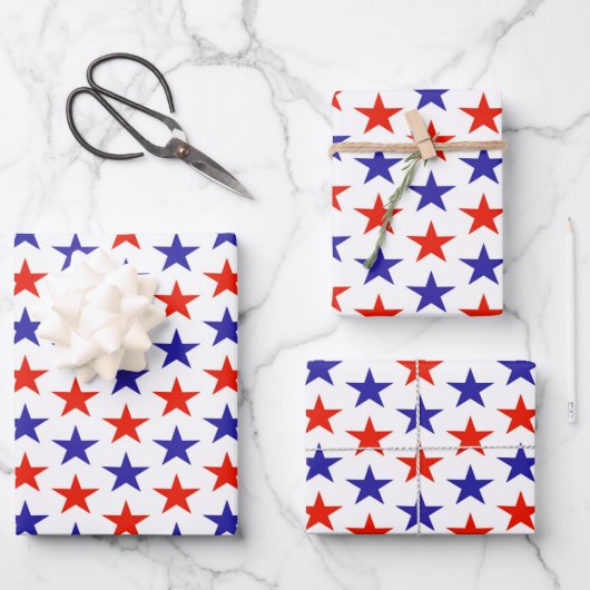 Red White Blue Stars Geschenkpapier Set (Vorderseite)