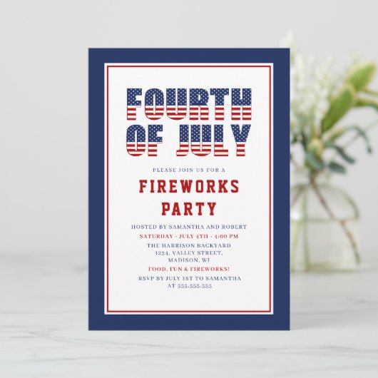 Red White Blue Stars Streifen 4. Juli Party Einladung (Stehend Vorderseite)