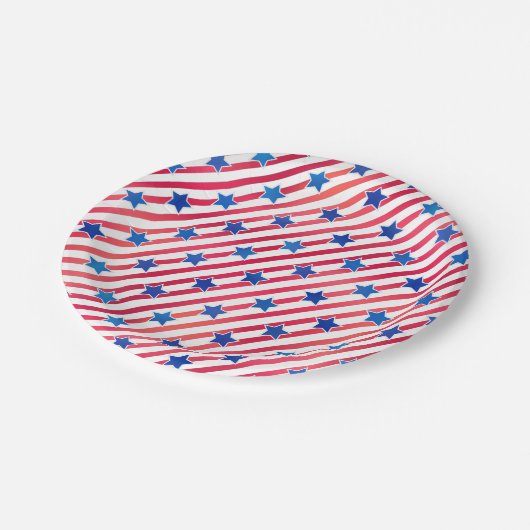 Red White Blue Stars Streifen USA Flag Pappteller (Schrägansicht)