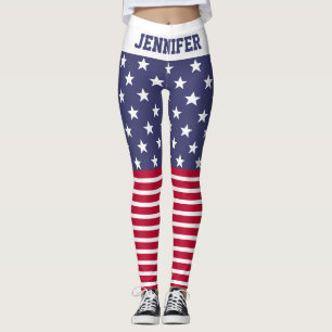 Red White Blue Stars Streifen USA Flagge Ihr Name Leggings