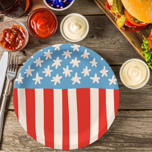 Red White & Blue Stars & Stripes Family Barbecue Pappteller