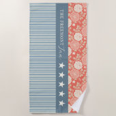 Red White Blue Stars Stripes Floral Block print Strandtuch (Vorderseite)