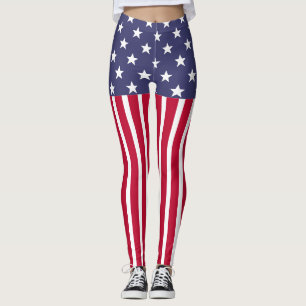 Red White Blue Stars Stripes USA Flagge Leggings
