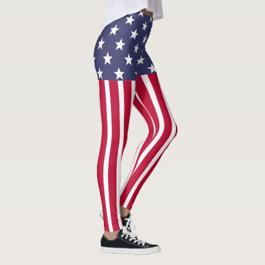 Red White Blue Stars Stripes USA Flagge Leggings (Rechts)