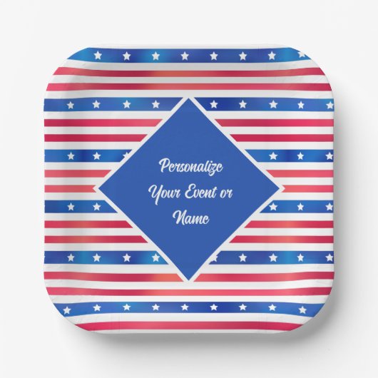 Red White Blue Stars Stripes USA Patriotic Pappteller (Vorderseite)