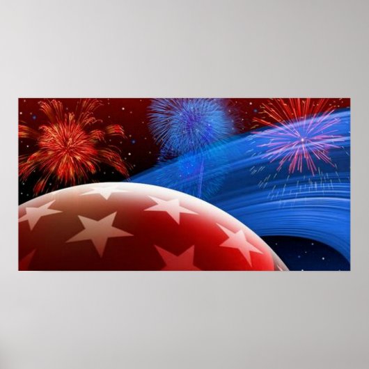 Red White Blue Stars und Fireworks Poster (Vorne)