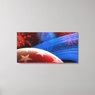 Red White Blue Stars und Fireworks Wrapped Canvas Leinwanddruck