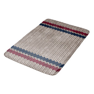 Red White Blue Strick Look Stripe Muster Badematte