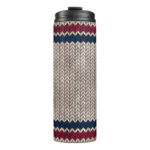 Red White Blue Strick Look Stripe Muster Thermosbecher