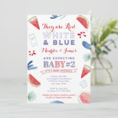 Red White Blue Summer Baby Sprinkle Einladende Kar Einladung (Stehend Vorderseite)