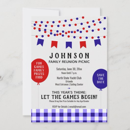 Red White Blue Summer Picnic GRILLEN Family Wieder Save The Date (Vorderseite)