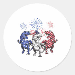 Red White Blue T Rex Dinosaur Feuerwerk 4. Juli Runder Aufkleber