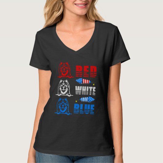 Red White Blue Three Cute Chow Chow 4th July Ameri T-Shirt (Vorderseite)