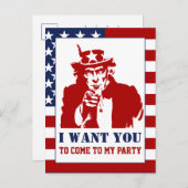 Red White Blue Uncle Sam 4. Juli Party Einladungspostkarte (Vorne/Hinten)