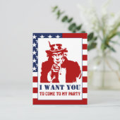 Red White Blue Uncle Sam 4. Juli Party Einladungspostkarte (Stehend Vorderseite)