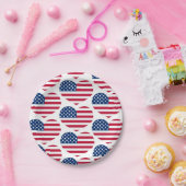 Red White Blue USA Flag Hearts 4. Juli Patriotic Pappteller (Party)