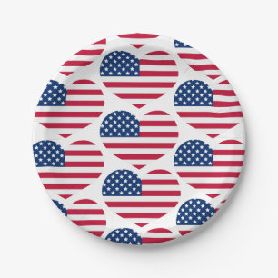 Red White Blue USA Flag Hearts 4. Juli Patriotic Pappteller