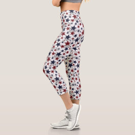 Red White Blue USA Star Spangtern Muster Capri Leggings