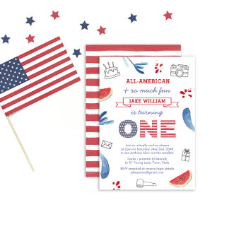 Red White Blue Virtual 1. Geburtstag Party per Mai Einladung