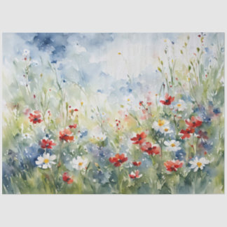 Red White Blue Watercolor Blumen Decoupage Seidenpapier