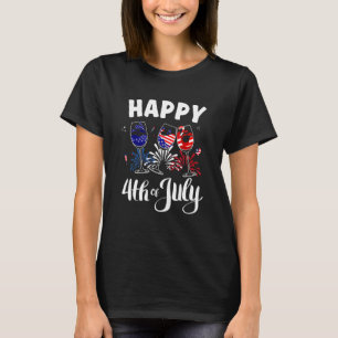 Red White Blue Wine Glass Usa Flag Happy 4. Ju T-Shirt