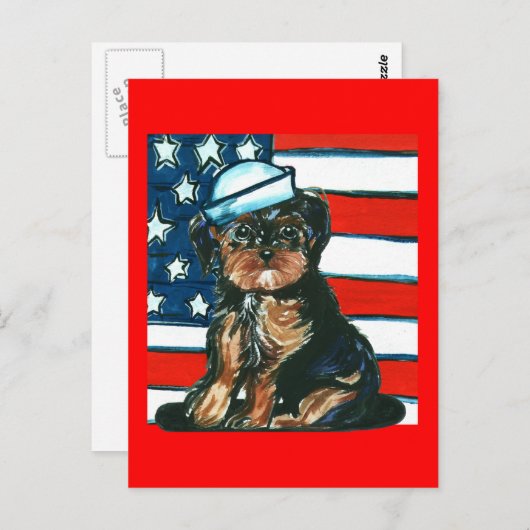 Red, White & Blue Yorkie Poo Postkarte (Vorne/Hinten)