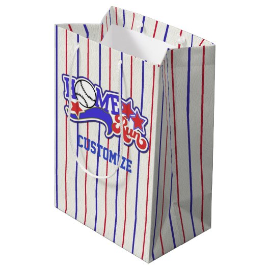 Red White & Blue Zuhause Run Baseball gestreift Mittlere Geschenktüte (Rückseite Schrägansicht)